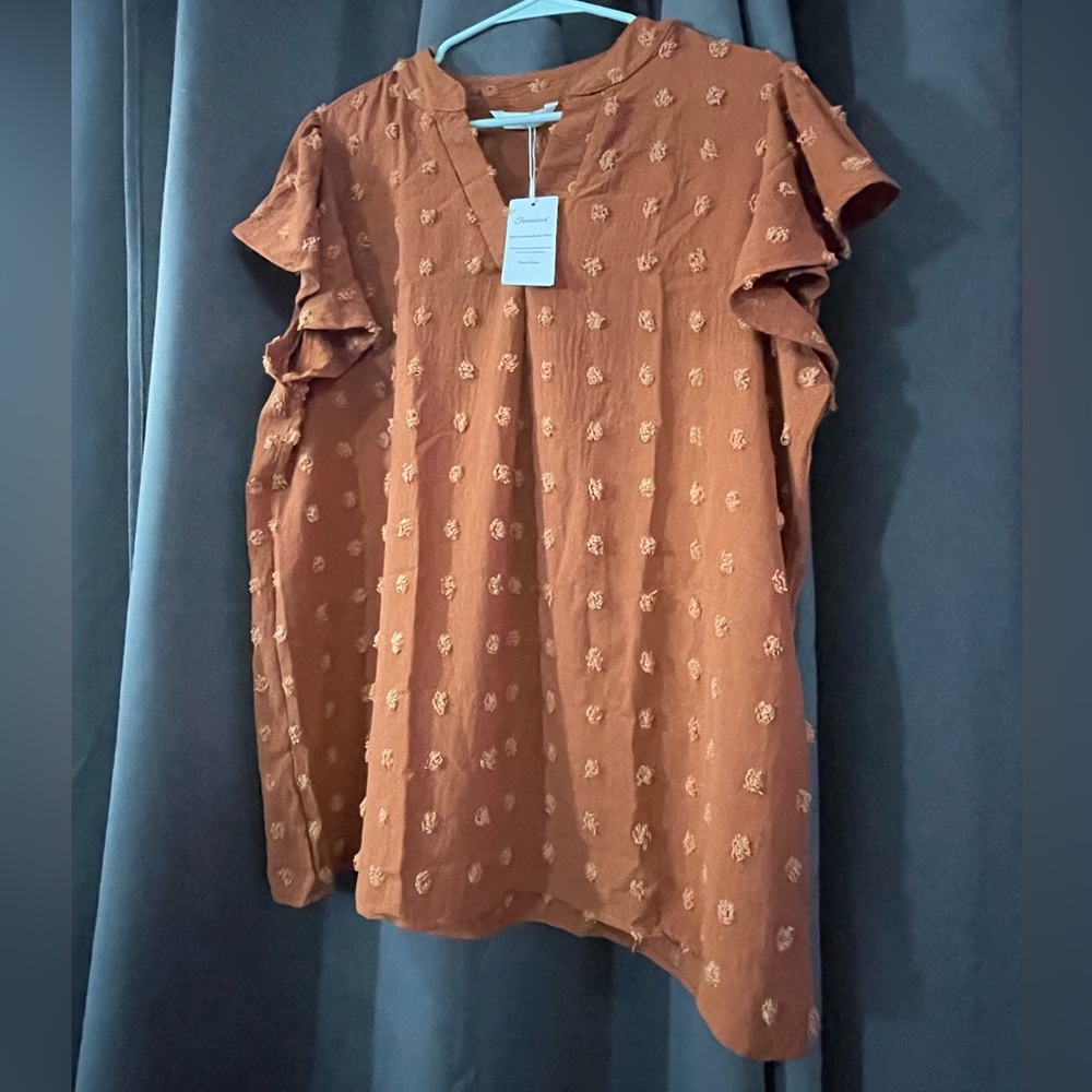 NWT Elegant Ruffled Sleeve Blouse - Terracotta